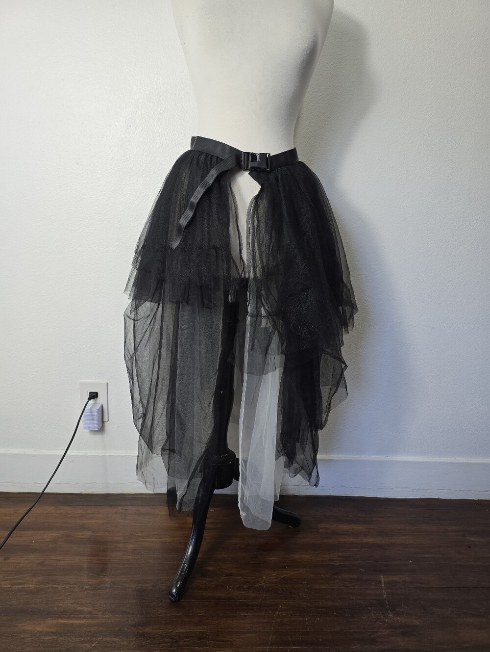 Whimsigoth Black Layered Tulle Buckle Skirt